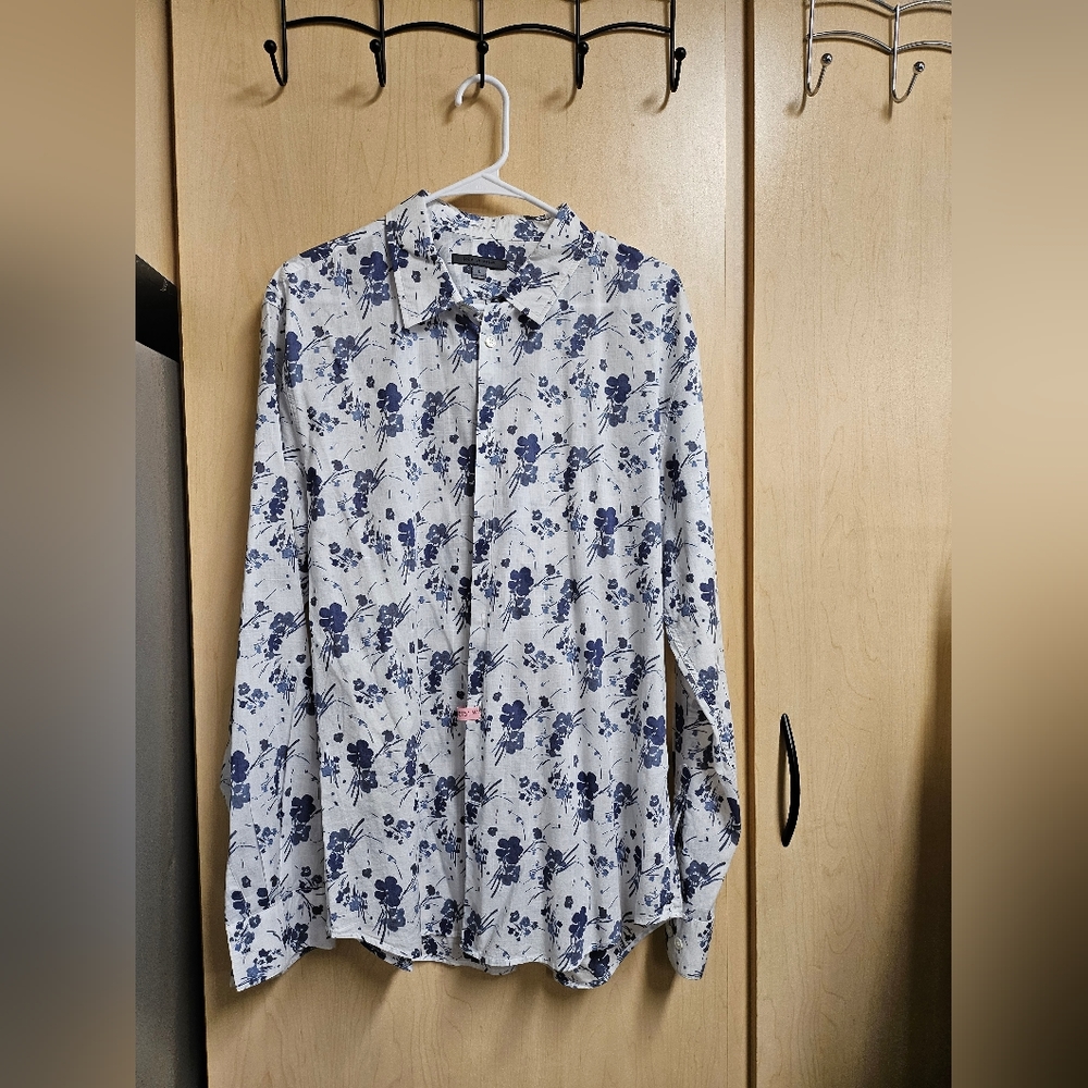 John Varvatos Floral Blue Button Down Size Large Mens